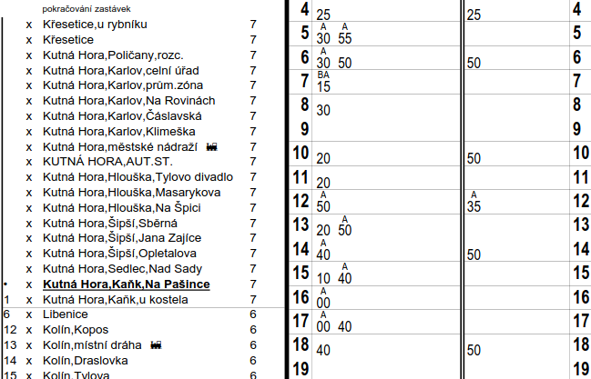 Jízdní řád linky 805